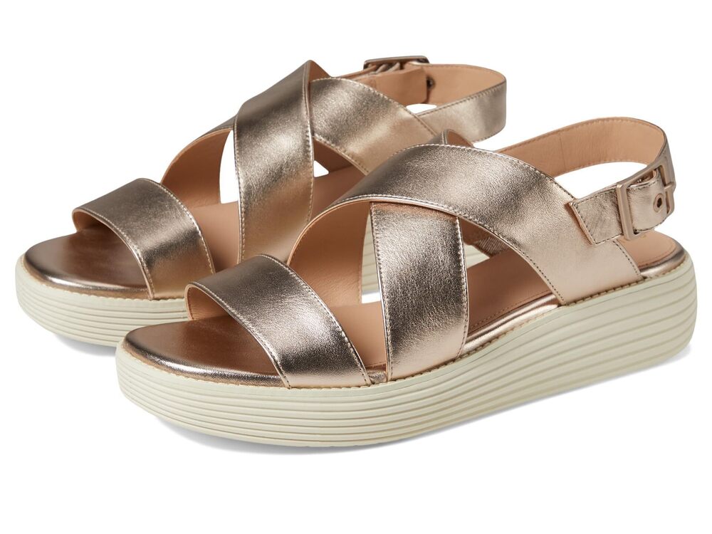 COLE HAAN WOMEN'S ORIGINAL GRAND PLATFORM SANDAL HEELED, ROSE GOLD TALCA/IVORY,
